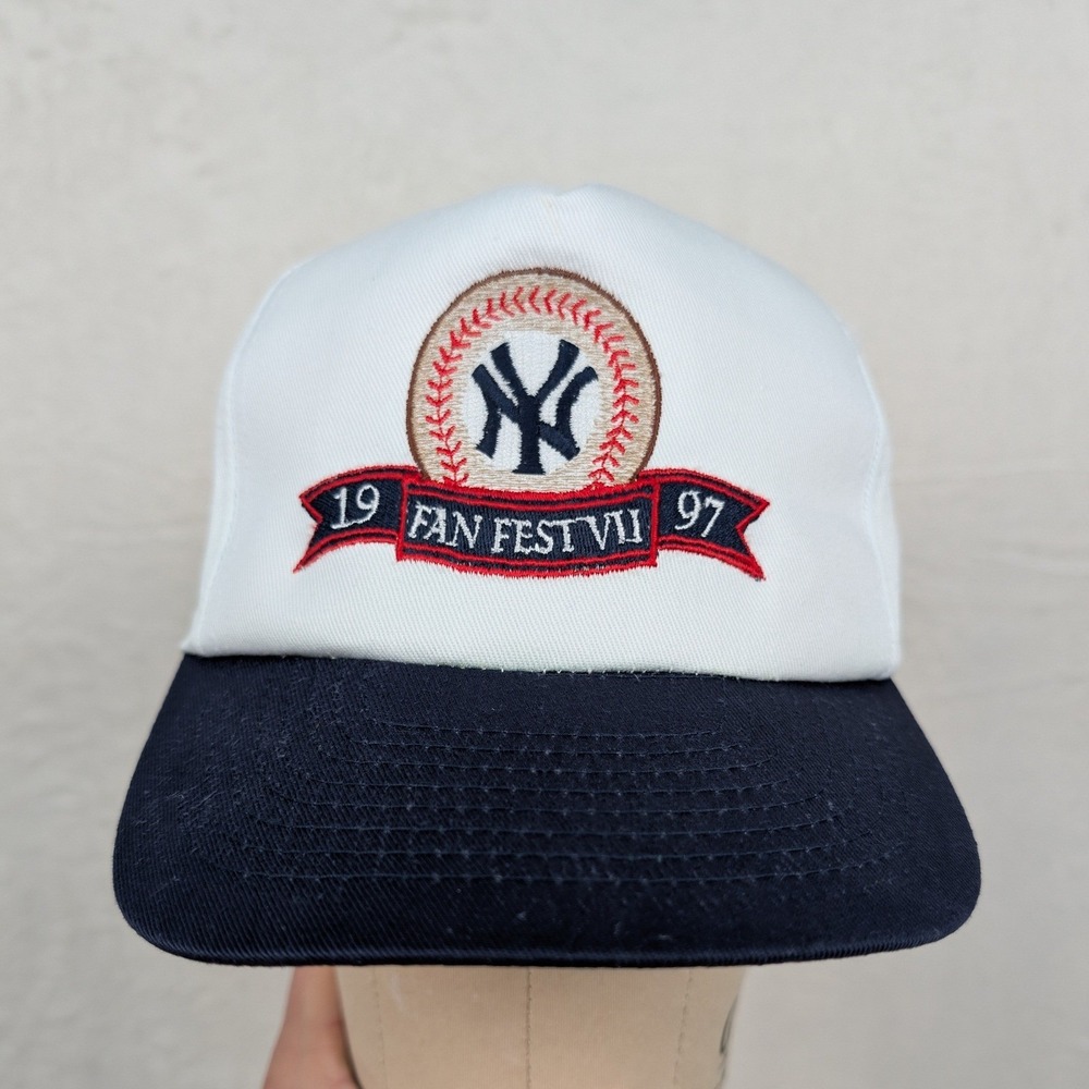 VTG New York Yankees Hat Men OSFA White Navy 1997 Fan Fest VII MLB Snapback 90s